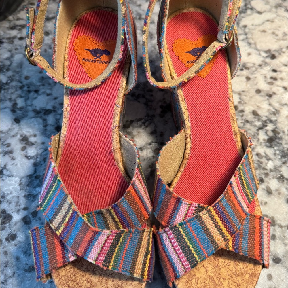 Rocket Dog Women's Clara Guatemalan Stripe Platform Wedge Sandals - Red Insole